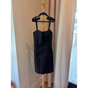 Anthropologie‎ Black Bow Strap Smocked Back Mini Dress XS Square Neck Sheath